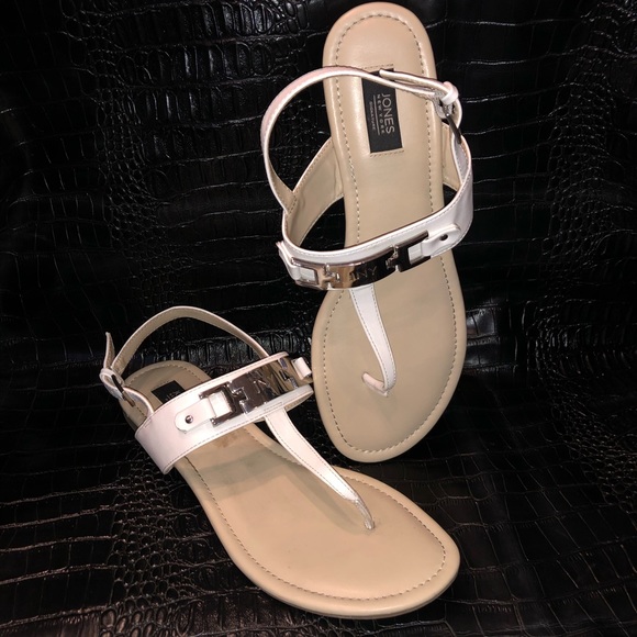 {Jones New York} White Leather Open Toe Sandals